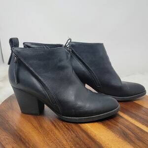 Massini Black Leather 2 Side Zip Heeled 3" Ankle Boots Women's 10